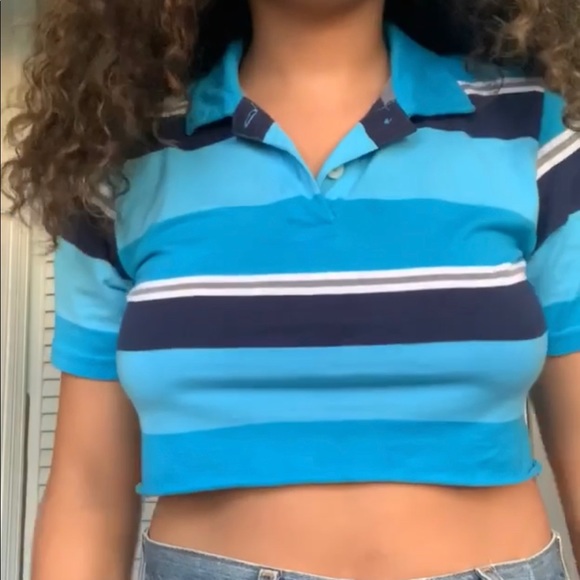 Baby Blue Striped Polo Crop Top💓 - Picture 2 of 2